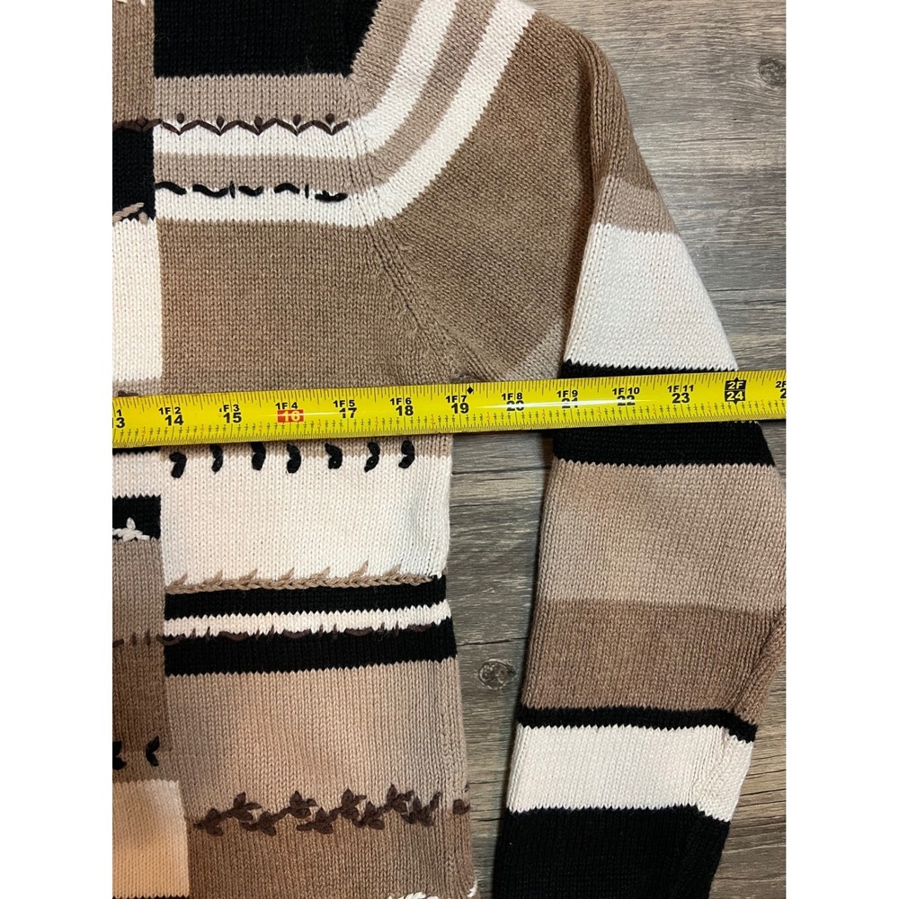 VTG Christopher & Banks Patchwork Striped Knit Sweater Neutral Boho Cottagecore - Picture 3 of 6